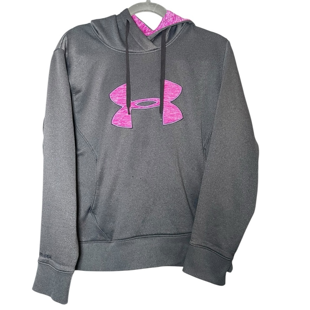 Under Armour Large Hoodie Sweatshirt Top UA Sweaters Pink Grey Casual Athleisure - Picture 1 of 11